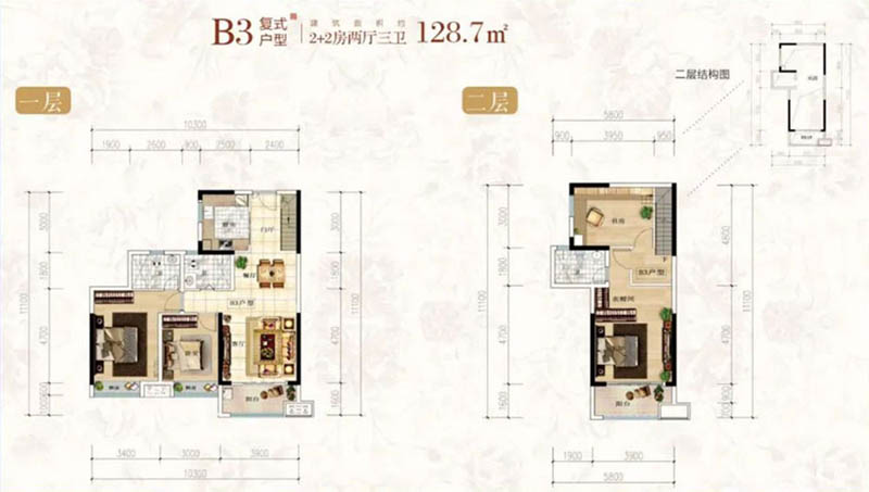 湘阴文星御龙湾B3户型2+2复式