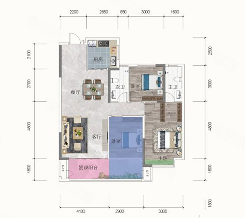 岳阳新天地半岛公园99㎡户型