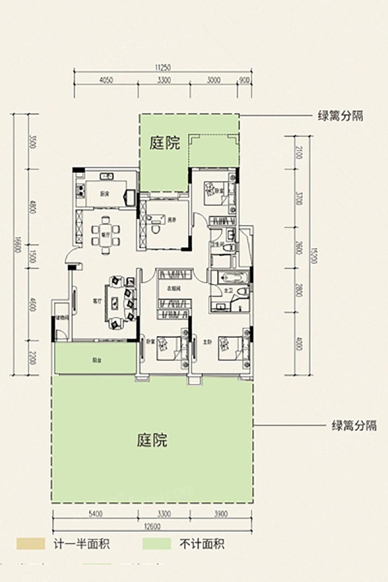 岳阳奥园誉湖湾誉园户型（1层中间）